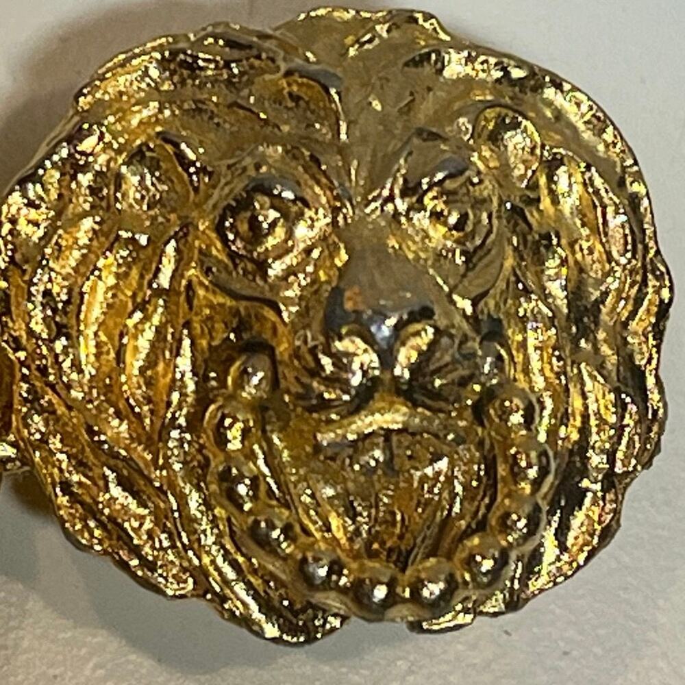 Vintage 1974 Gold Tone Lion Head Ring Belt Buckles - Picture 6 of 9